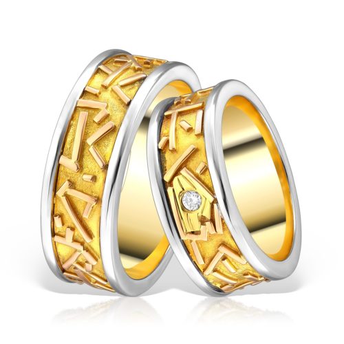 Verighete cu diamant aur galben, alb și rose L 001