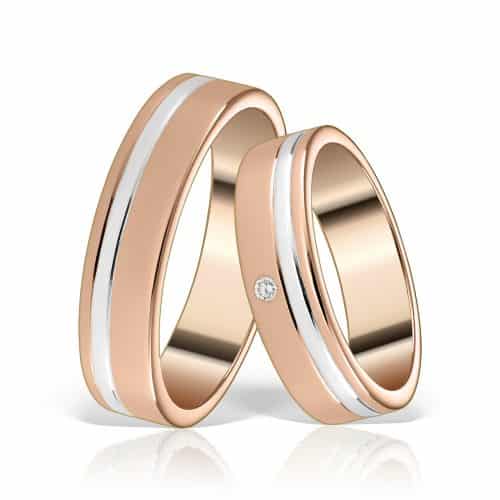 Verighete din aur alb și rose 18 kt cu diamant L 038