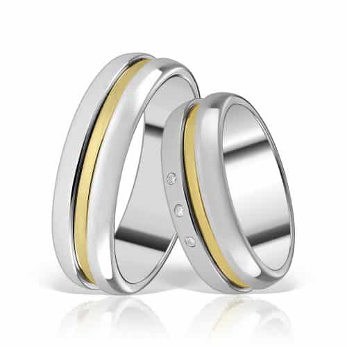 Verighete cu diamante L 039, aur alb și aur galben 18 kt