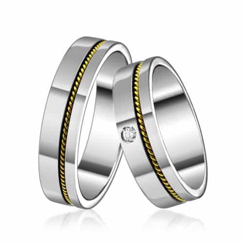 Verighete cu diamant aur alb și galben L 044