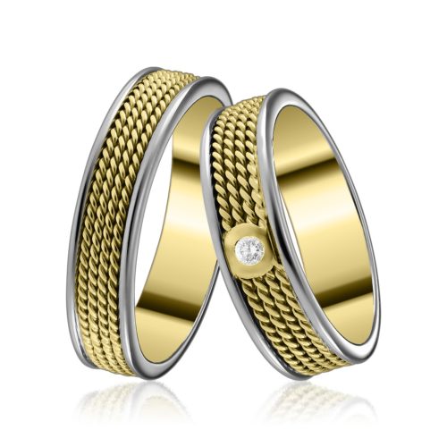 Verighete cu diamant L 045, aur galben / alb