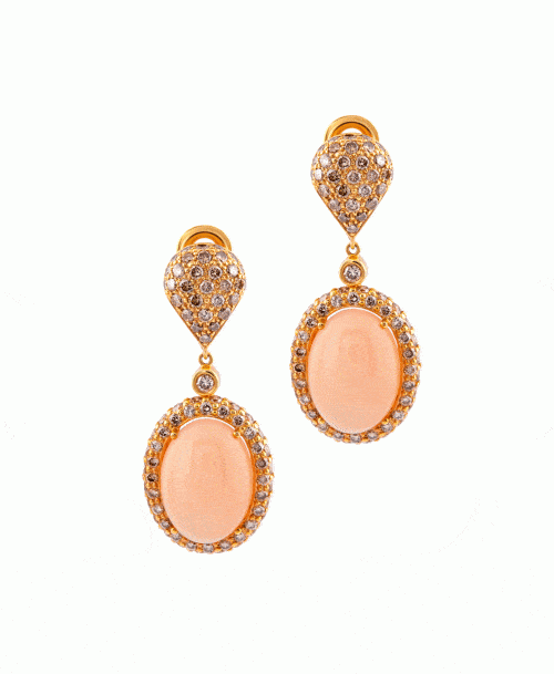 Cercei cu Piatra Lunii și diamante cognac, aur galben, 18 kt, GL.1623