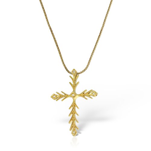 Colier P 020L, aur 14 kt, diamante, cruce