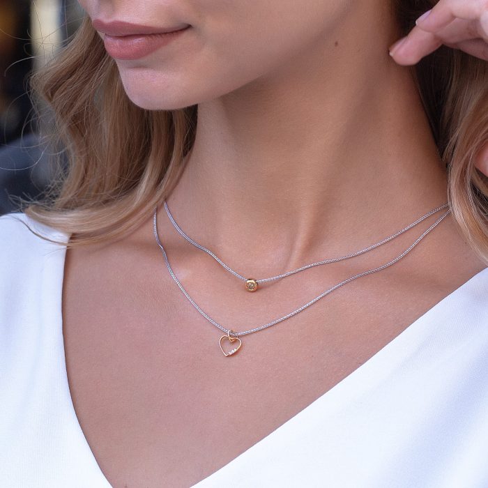 Colier P 018L, aur alb și rose 14 kt, diamante