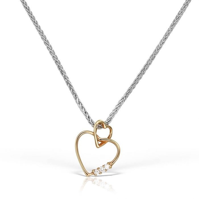 Colier P 018L, aur alb și rose 14 kt, diamante