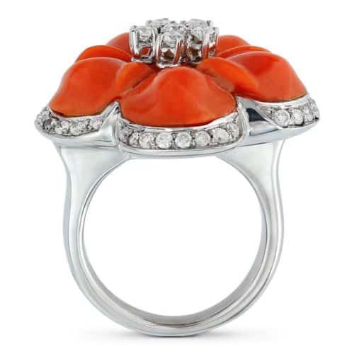 Inel aur 18 kt cu diamante și coral GL.844, colecția Gianni Lazzaro