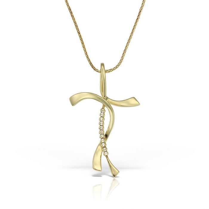 Colier P 009L, aur 14 kt, diamante