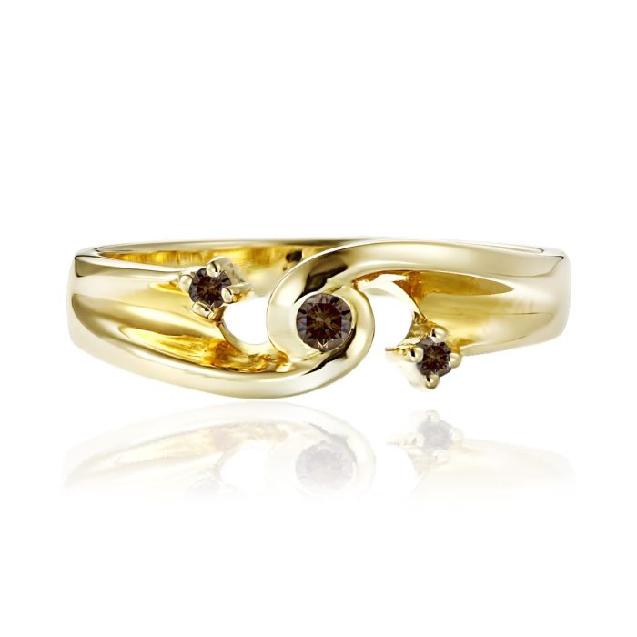 Inel aur galben 14 kt cu diamante brown I 005L