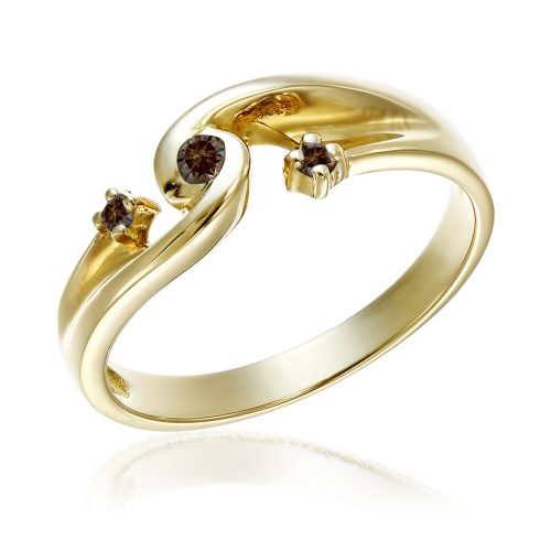 Inel aur galben 14 kt cu diamante brown I 005L