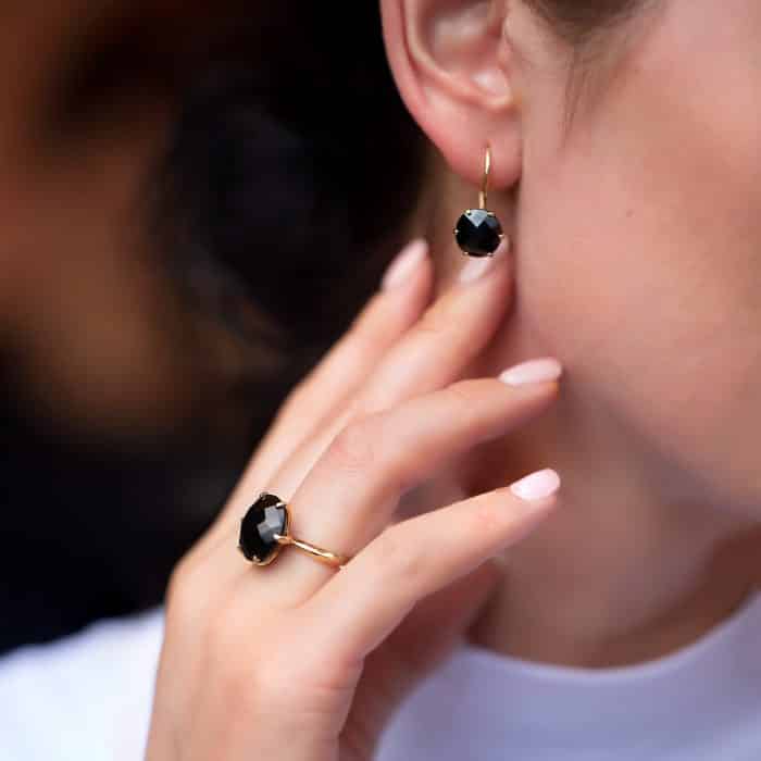 Cercei aur damă cu onix negru, 14 kt, C S11C.1