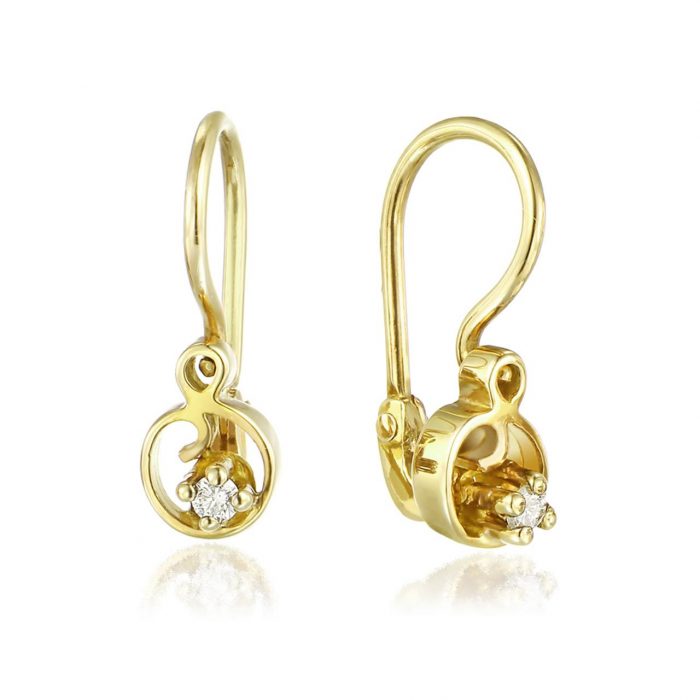 Cercei cu diamante pentru copii, aur 14 kt, C 011L