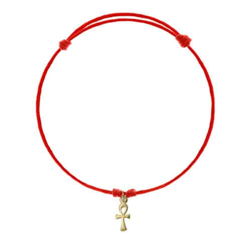 Brățară șnur aur 14 kt cu Ankh, șnur diverse culori