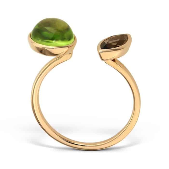 Inel aur galben 14 kt cu peridot și cuarț fumuriu BB.593779.2