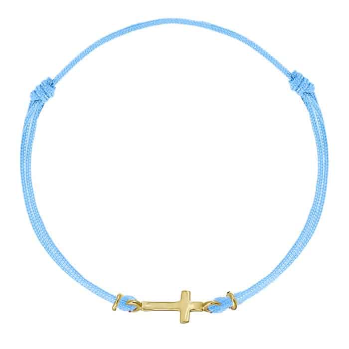 Brățară șnur aur 14 kt cu cruciuliță, șnur diverse culori