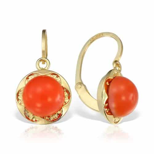 Cercei copii din aur galben 14 kt cu pietre de coral, MC.1.02