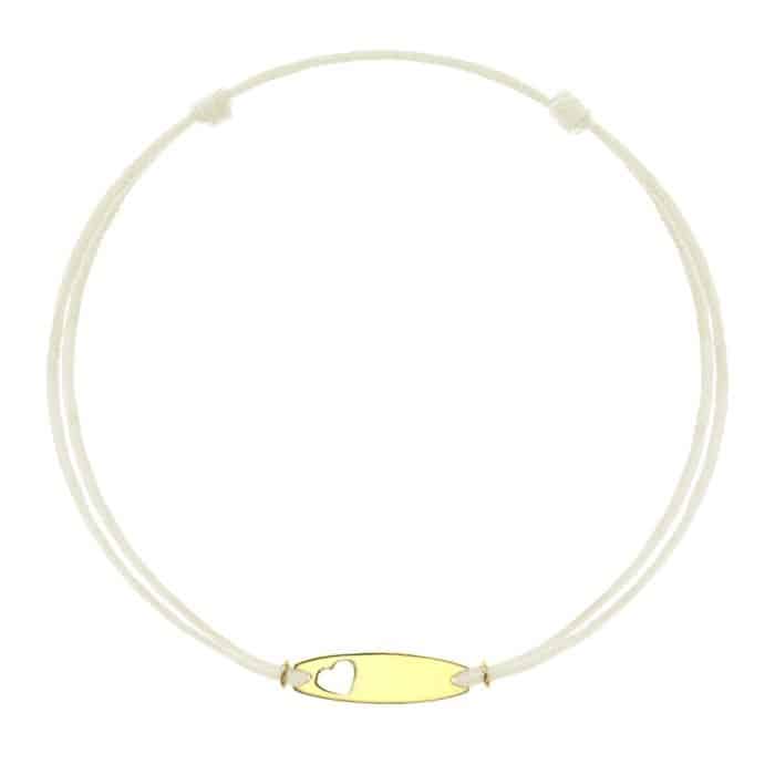Brăţară șnur aur 14 kt cu plăcuță personalizabilă și inimioară, șnur diverse culori