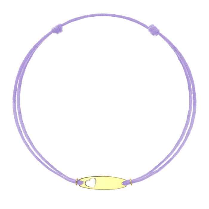 Brăţară șnur aur 14 kt cu plăcuță personalizabilă și inimioară, șnur diverse culori