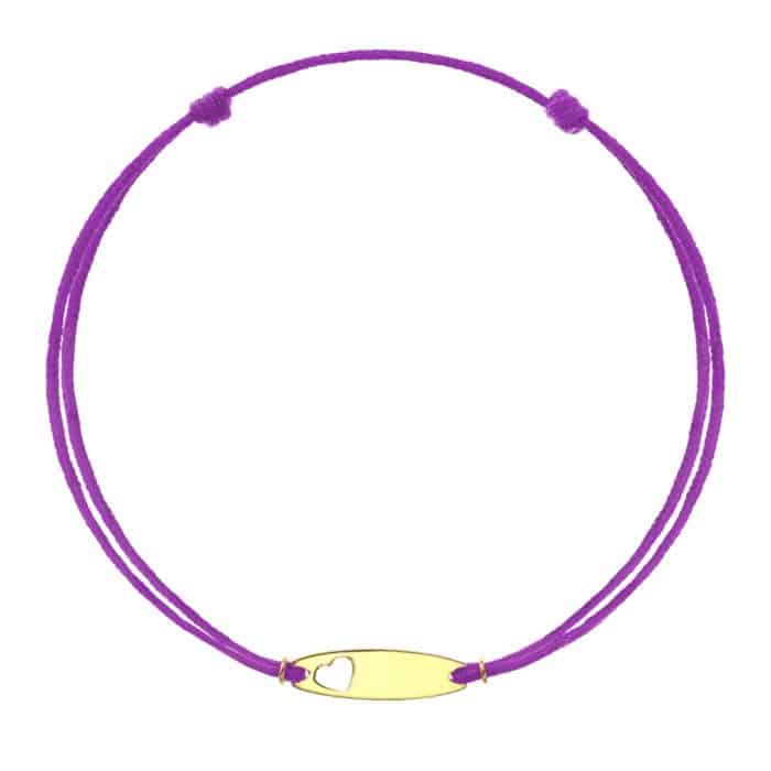 Brăţară șnur aur 14 kt cu plăcuță personalizabilă și inimioară, șnur diverse culori