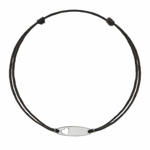 Brăţară șnur aur 14 kt cu plăcuță personalizabilă și inimioară, șnur diverse culori
