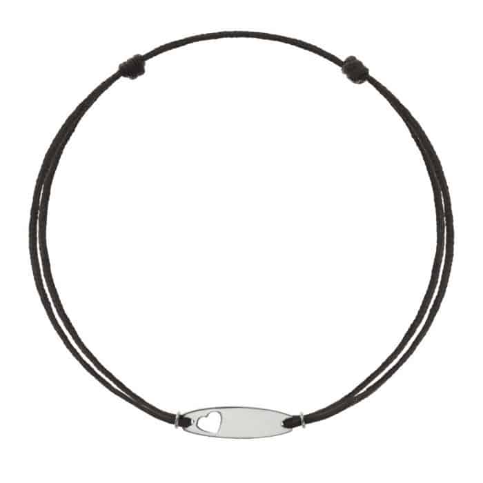 Brăţară șnur aur 14 kt cu plăcuță personalizabilă și inimioară, șnur diverse culori