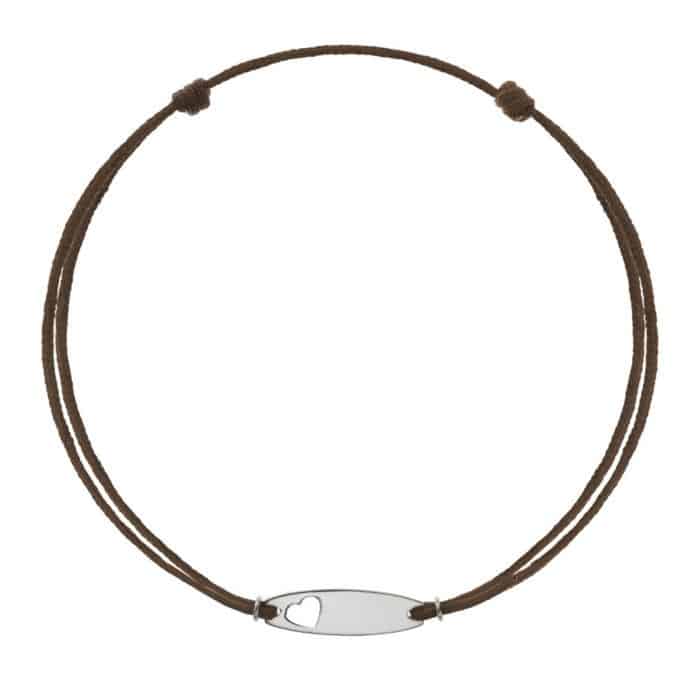 Brăţară șnur aur 14 kt cu plăcuță personalizabilă și inimioară, șnur diverse culori