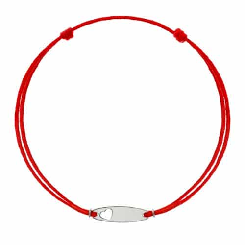 Brăţară șnur aur 14 kt cu plăcuță personalizabilă și inimioară, șnur diverse culori