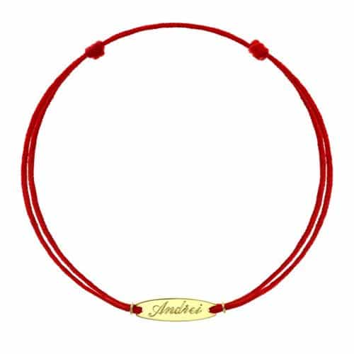 Brăţară șnur aur 14 kt cu plăcuță personalizabilă, șnur diverse culori