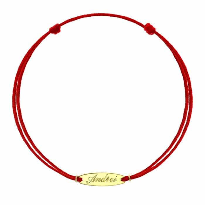 Brăţară șnur aur 14 kt cu plăcuță personalizabilă, șnur diverse culori