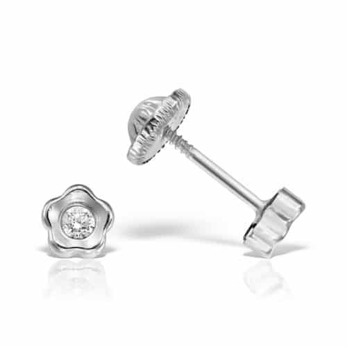 Cercei cu diamante pentru copii, aur alb 18 kt, model floricică MC.18.2A