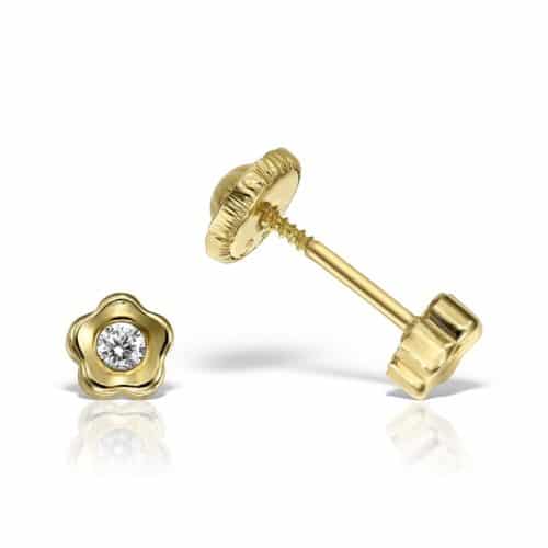 Cercei cu diamante pentru copii, aur alb 18 kt, model floricică MC.18.2A