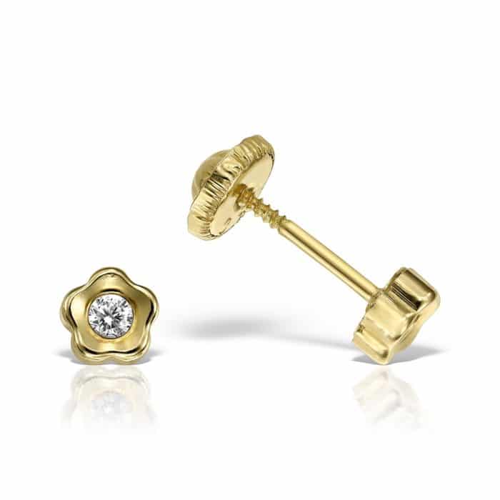 Cercei cu diamante pentru copii, aur alb 18 kt, model floricică MC.18.2A