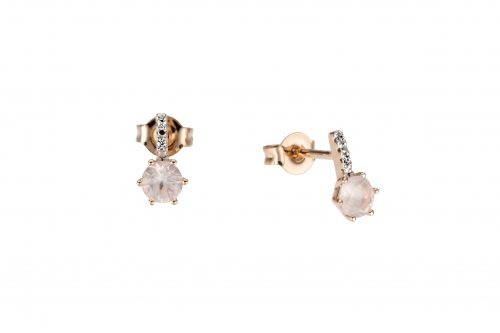 Cercei cu diamante și cuarț roz, aur galben/rose, 14 kt, BB.350638