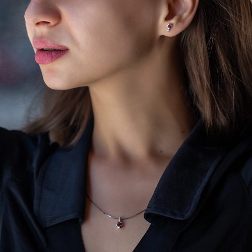 Cercei aur alb cu granate, 14 kt, BB.350657