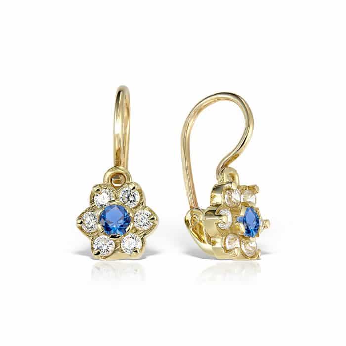 Cercei aur copii, 14 kt, zirconii diverse culori, model floral, C 363S