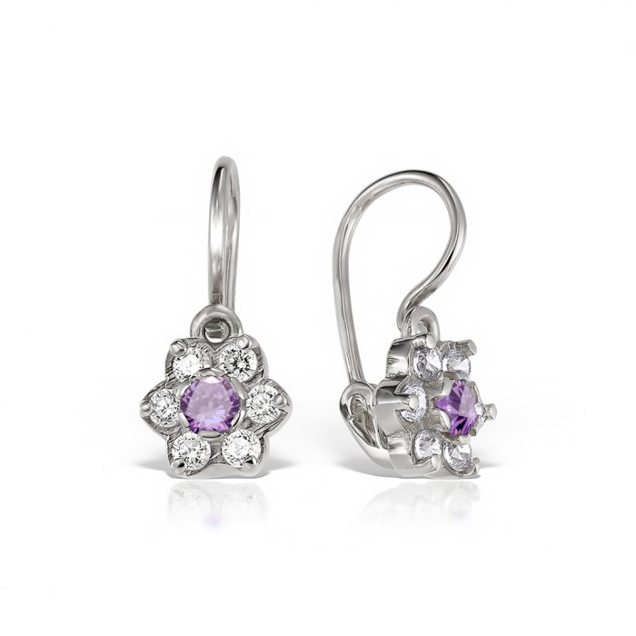 Cercei aur copii, 14 kt, zirconii diverse culori, model floral, C 363S