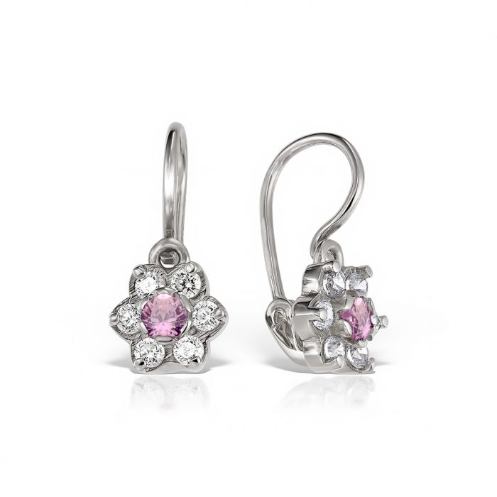 Cercei aur copii, 14 kt, zirconii diverse culori, model floral, C 363S