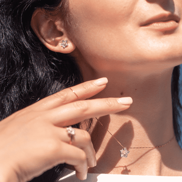 Cercei cu diamante, aur alb și rose, 14 kt, BB.736819