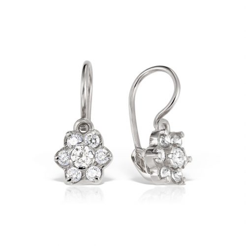 Cercei aur copii, 14 kt, zirconii diverse culori, model floral, C 363S