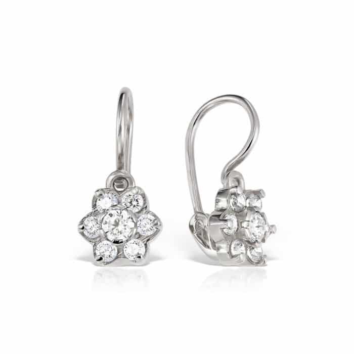 Cercei aur copii, 14 kt, zirconii diverse culori, model floral, C 363S