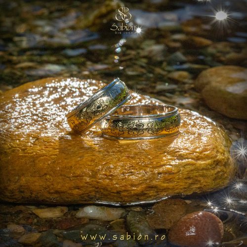 Verighete tradițional spirituale Miorițe, COD 5/2, model antistres, aur 14 kt, colecția Facerea