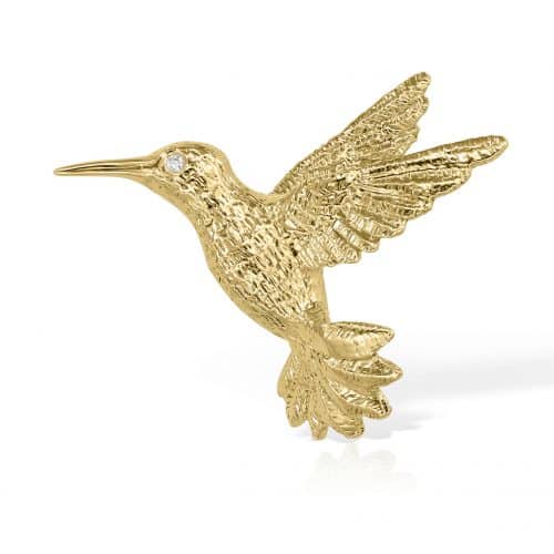 Broşă 06C, aur 14 kt, diamant, pasărea colibri