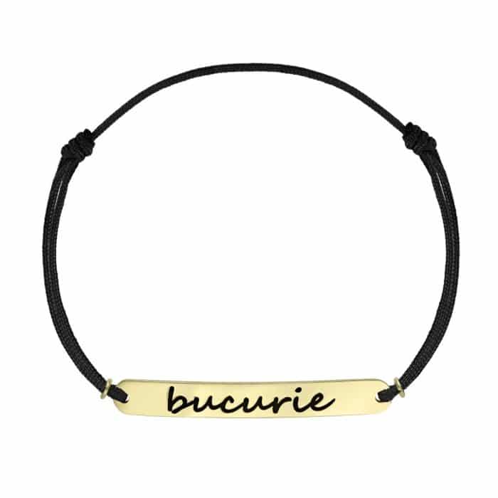Brățară șnur aur 14 kt cu mesaj bucurie, șnur diverse culori