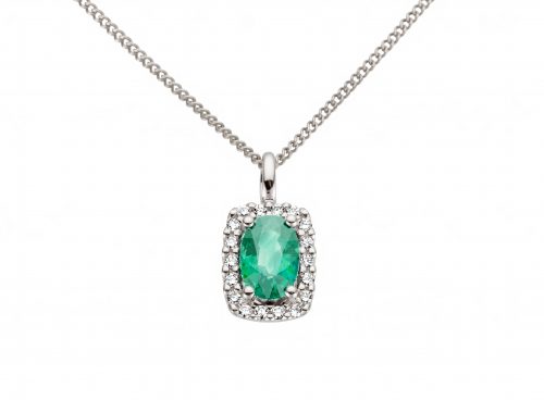 Pandantiv cu smarald și diamante, aur alb 14 kt, BB.271577