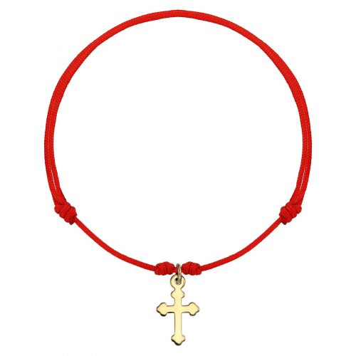 Brățară șnur aur 14 kt cu cruciuliță, șnur diverse culori