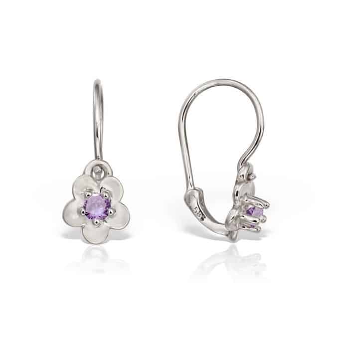 Cercei aur copii, 14 kt, formă florală, zirconii diverse culori,  C 366S