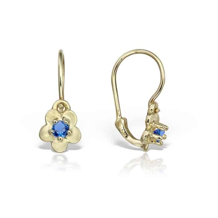 Cercei aur copii, 14 kt, formă florală, zirconii diverse culori,  C 366S