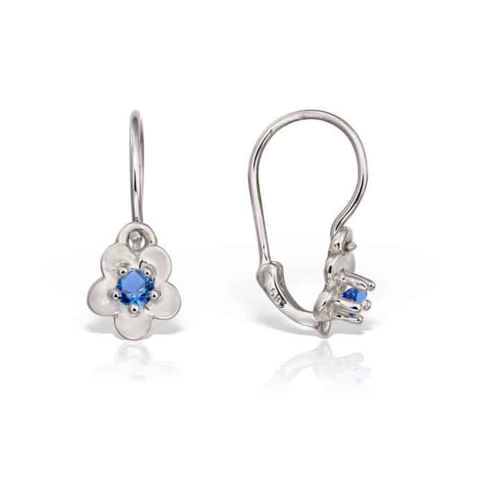 Cercei aur copii, 14 kt, formă florală, zirconii diverse culori,  C 366S
