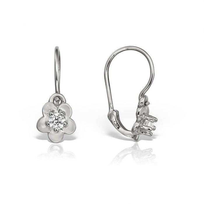 Cercei aur copii, 14 kt, formă florală, zirconii diverse culori,  C 366S