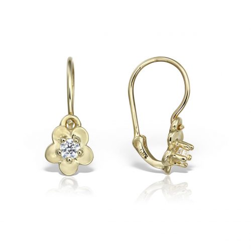 Cercei aur copii, 14 kt, formă florală, zirconii diverse culori,  C 366S
