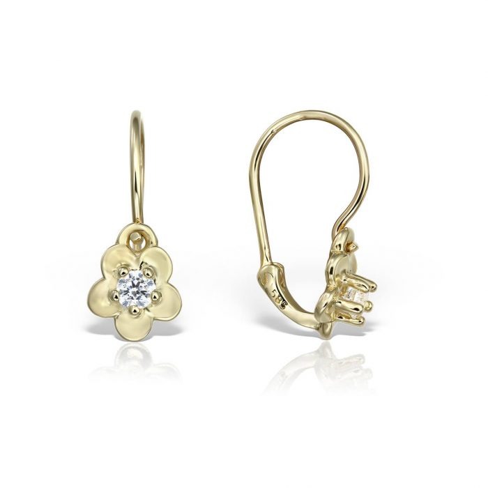 Cercei aur copii, 14 kt, formă florală, zirconii diverse culori,  C 366S